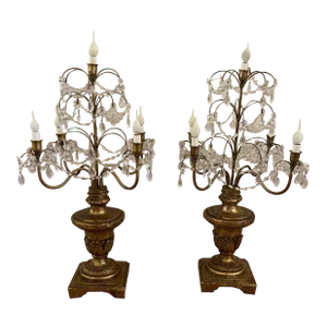 Italian Gilt and Crystal Candelabra Lamp - Single