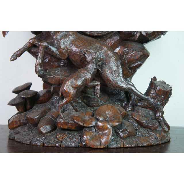 Wood Antique German Black Forest Eagle Chamois Mantel Hunt Clock For Sale - Image 7 of 13