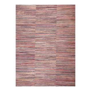 1920s Multicolor Earth Tone Stripe Antique American Rag Rug 8' 6" X 12' 0" Knotted Wool Carpet For Sale