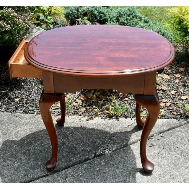 Brown Knob Creek Cherry Oval End Table Vintage Queen Anne Side Drawer 1980s Accent For Sale - Image 8 of 14