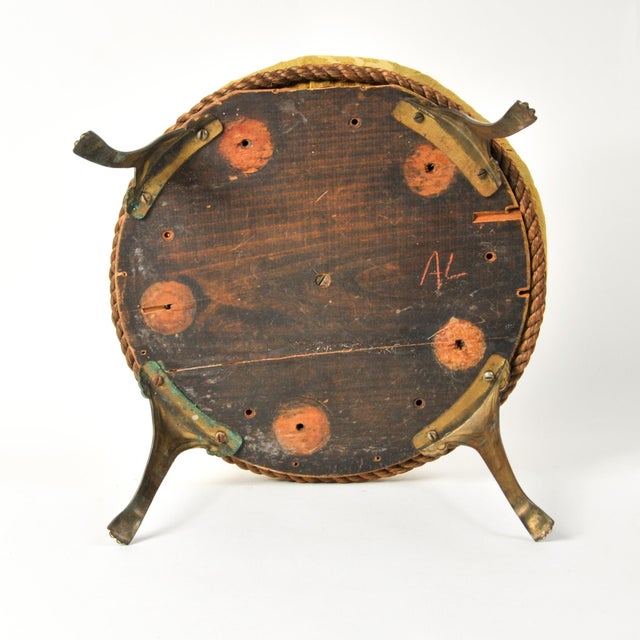 Antique Victorian Sculptural Footstool With Brass Claw Feet Floral Upholstered Top For Sale - Image 9 of 12