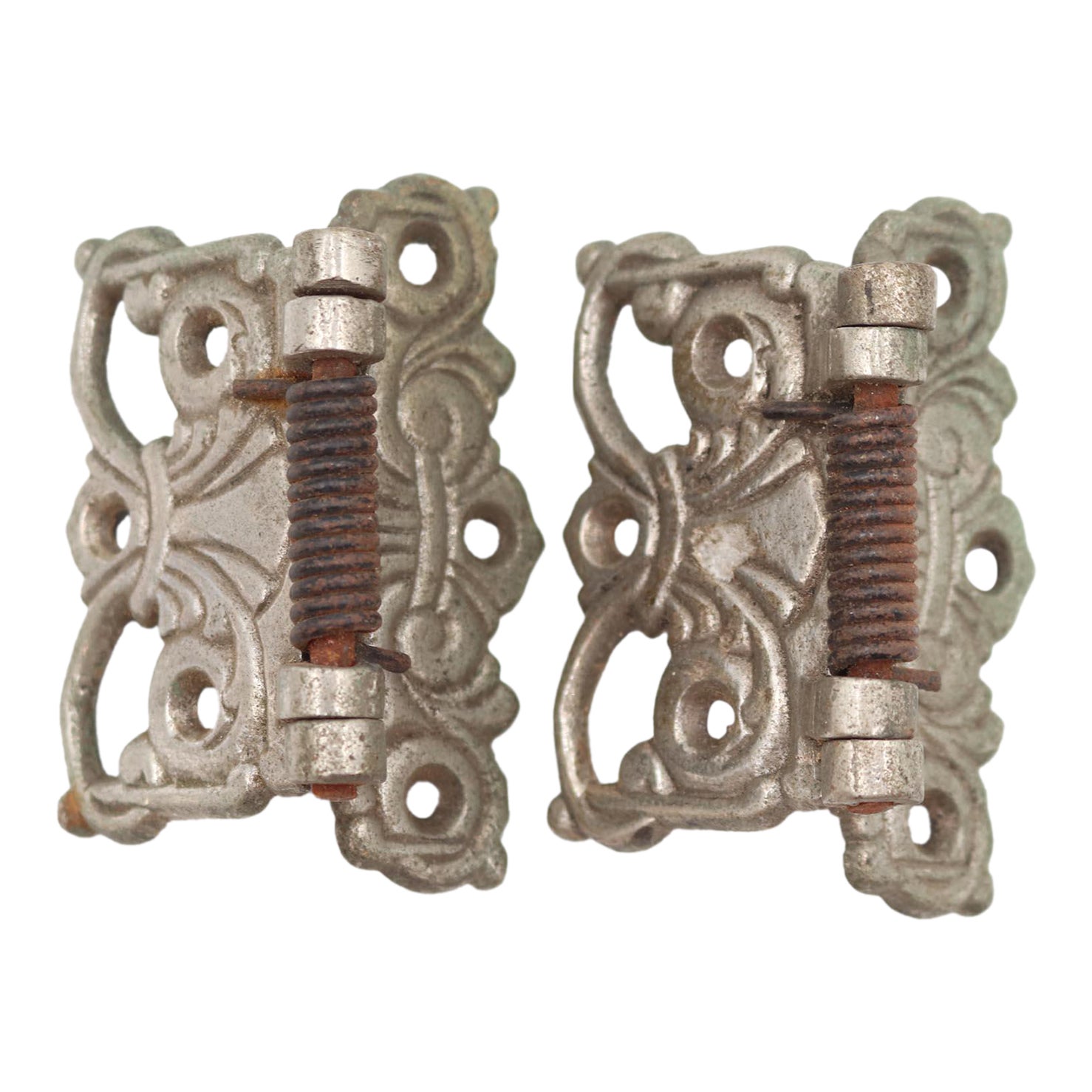 Pair of Antique Art Deco Nickel Plated Brass Spring Hinges | Chairish