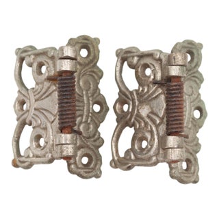 Pair of Antique Art Deco Nickel Plated Brass Spring Hinges For Sale