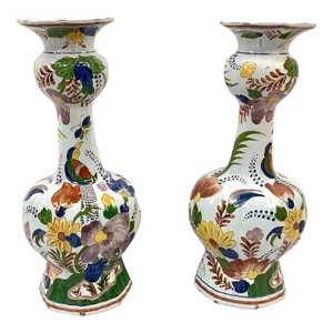 Large Pair of Polychrome Dutch Delft Vases