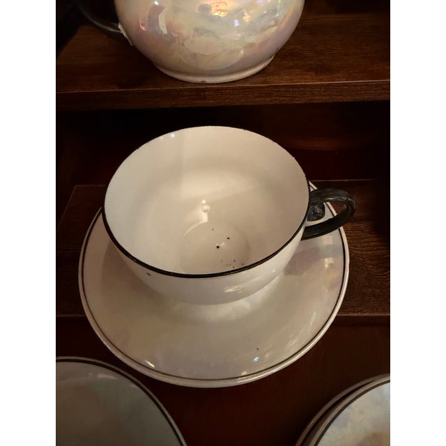 Ceramic Antique White Block Germany Lusterware Tea Set Art Deco Iridescent 1930s JLB S - 15 pcs For Sale - Image 7 of 16