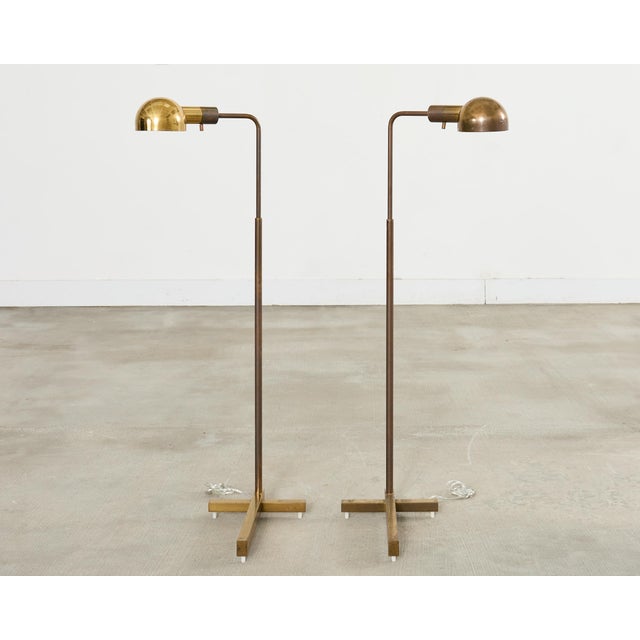 Mid-Century Modern Pair of Midcentury Casella Patinated Brass Pharmacy Floor Lamps For Sale - Image 3 of 17