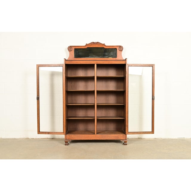 Late 19th Century Antique Victorian Carved Oak Two-Door Bookcase, Circa 1890s For Sale - Image 5 of 15
