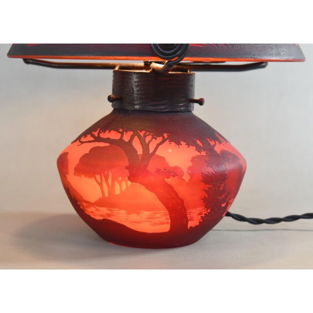 1920s Muller Freres French Art Deco Mushroom Table Lamp - Cameo Glass Lakeside For Sale - Image 9 of 18