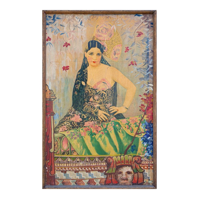 "Romeria del Encuentro" Abstract Figurative Manipulated Poster with Spanish Lady, 1980s For Sale