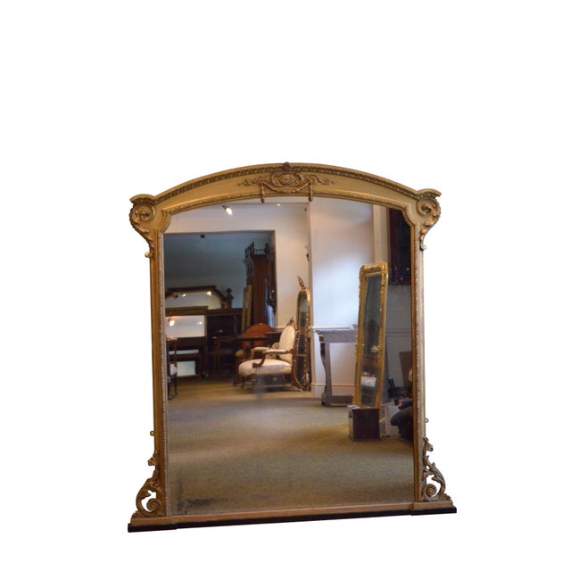 Large Victorian Giltwood Arched Overmantel Mirror, 1850 For Sale - Image 3 of 15
