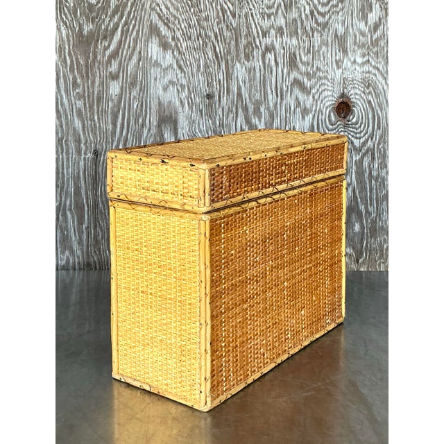 Late 20th Century Vintage Boho Woven Rattan Lidded Box For Sale - Image 5 of 11