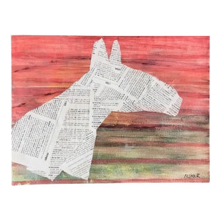 Contemporary Painting “Horse in Text, Sunset” Abstract Mixed Media Artwork by Auker For Sale