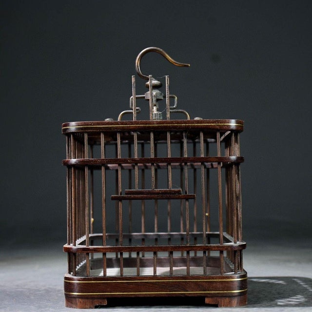 Wood Vintage Chinese Bamboo Cricket Cage With Brass "Five Oxen" Engraved Top For Sale - Image 7 of 9