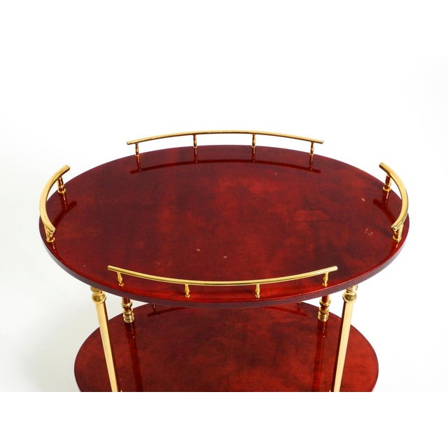 Serving Bar Cart in Cherry-Red Goatskin from Aldo Tura, Italy, 1960s For Sale - Image 12 of 18