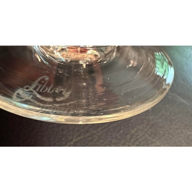 Glass Set of 6 Antique Libbey Crystal Glass Port Wine Cut Panel Air Trap Bubble Stemware For Sale - Image 7 of 8