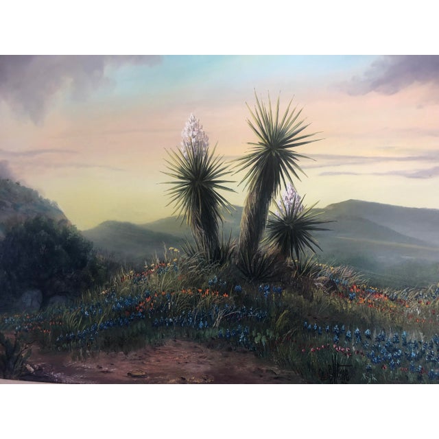 Wonderful desert landscape painting by Texas Artist Paul Kime. Titled “Spring Morning”, this colorful oil painting was...