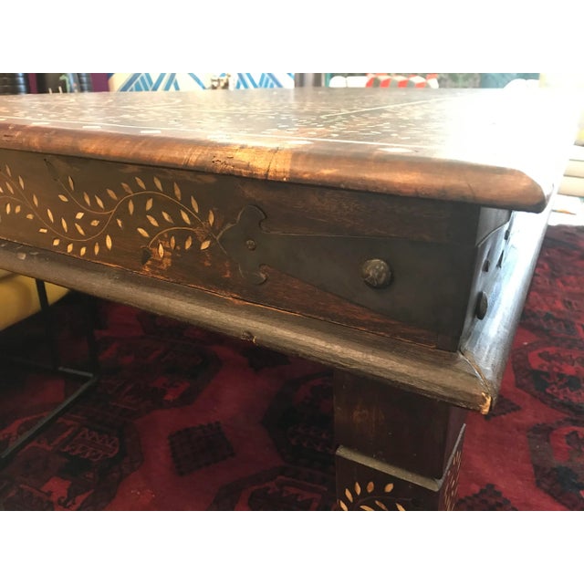 Late 19th Century Antique Large Rectangular Carved Wood Bone Inlay Hand - Made Dining or Conference Table For Sale - Image 5 of 9