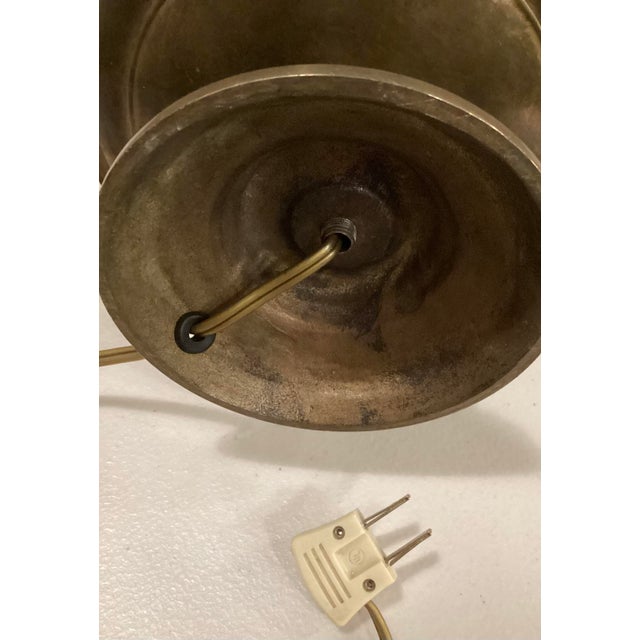 Vintage two branch lamp in antique brass with dimmer looks lovely on a desk or hallway.