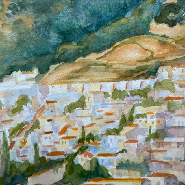 Contemporary Original Signed Watercolor Painting of Mijas, Spain Landscape by P. Rittenhouse For Sale - Image 3 of 11