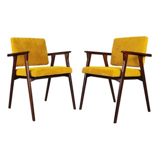 Armchairs in Rosewood and Yellow Velvet by Franco Albini for Poggi, Set of 2 For Sale