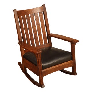 Antique L & J.G. Stickley Mission Oak Rocking Chair For Sale