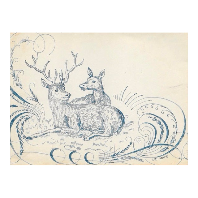 1940s Stag Drawing by William Wood For Sale