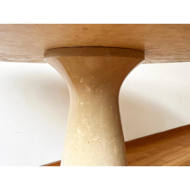 Gold Postmodern Cream Off White Marble Dining Table with Pedestal Base from Angelo Mangiarotti, 1970s For Sale - Image 8 of 13