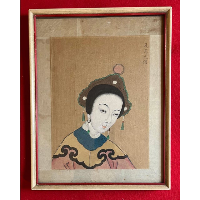 Antique 19th Century Chinese Painting on Silk Portrait of a Lady For Sale - Image 4 of 8
