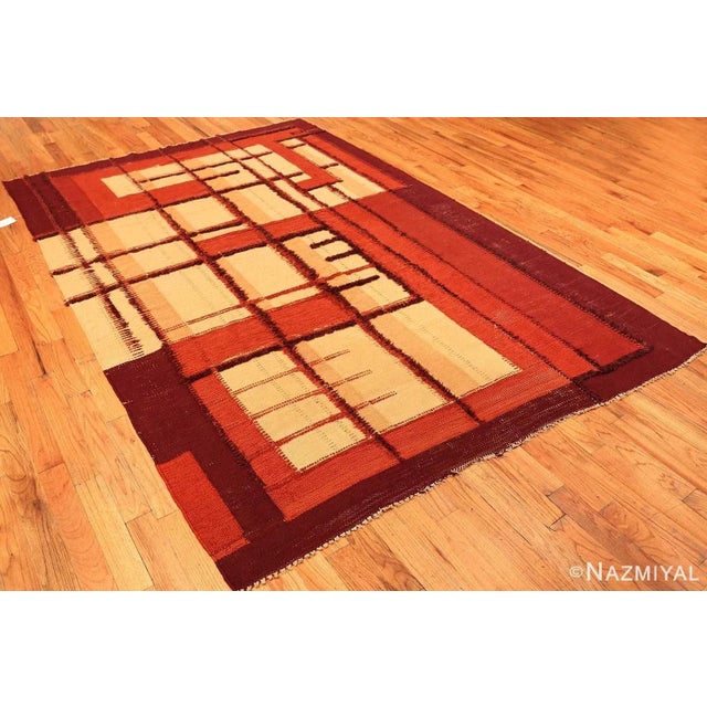 1940s Vintage Geometric Swedish Scandinavian Flat Woven Rug For Sale - Image 11 of 12