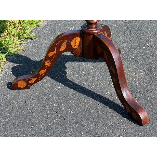 Antique 19th Century Bellflower Inlaid Mahogany Tilt Top Stand For Sale In Boston - Image 6 of 7