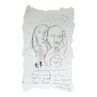 Modernist 21997 Surrealist Portrait Drawing For Sale