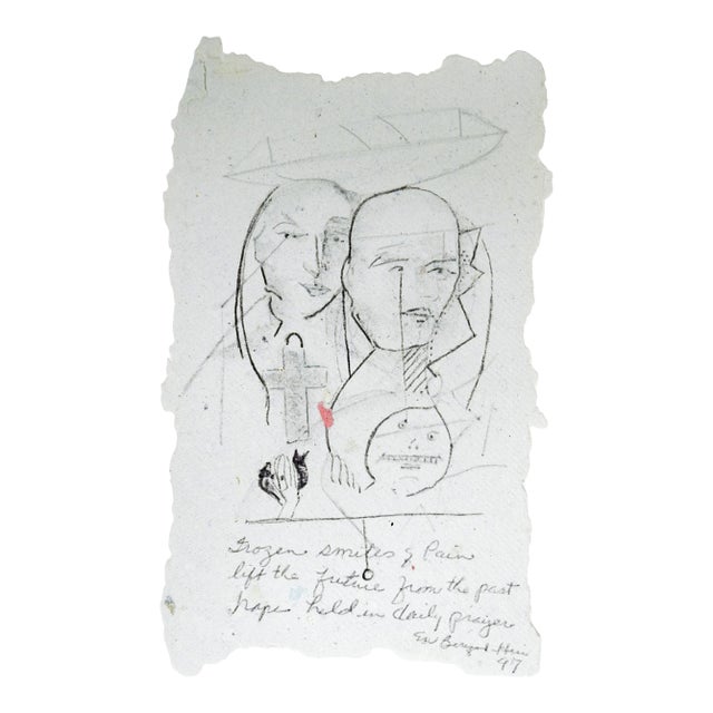 Modernist 21997 Surrealist Portrait Drawing For Sale