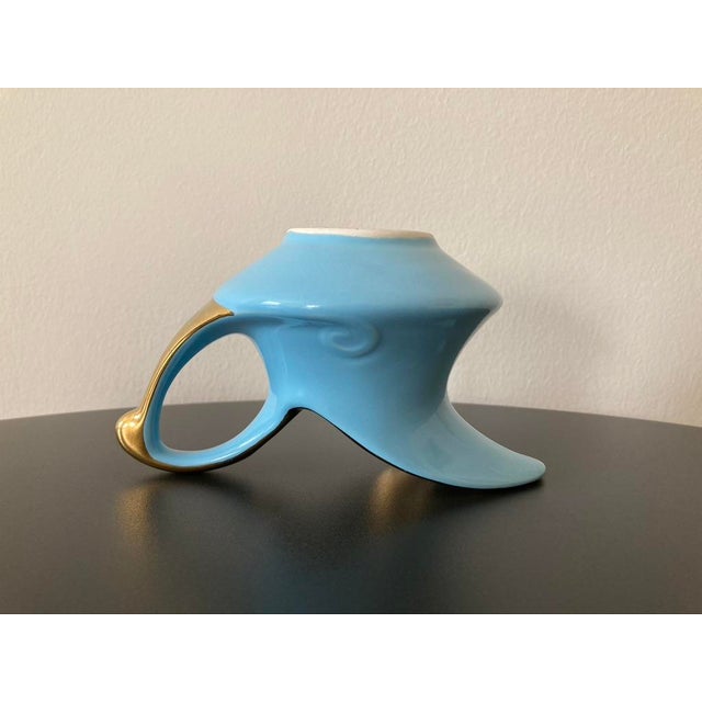 Vintage Mid 20th Century Modern Turquoise Blue and Gold Porcelain Creamer Pitcher For Sale - Image 10 of 12