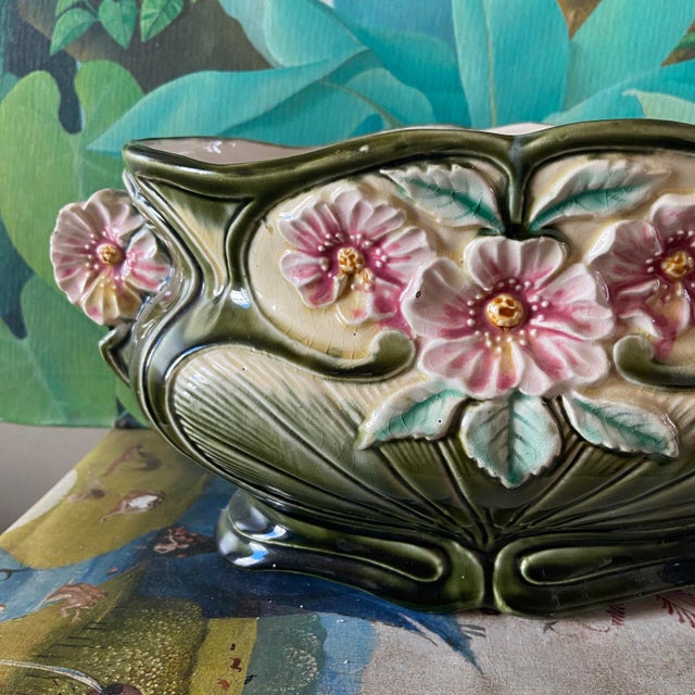 French Art Nouveau Majolica Planter, 1890s For Sale - Image 4 of 10