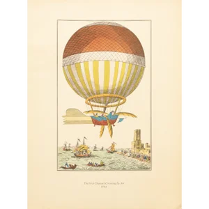 1956 "The First Channel Crossing by Air 1785", Large Vintage Offset Lithograph