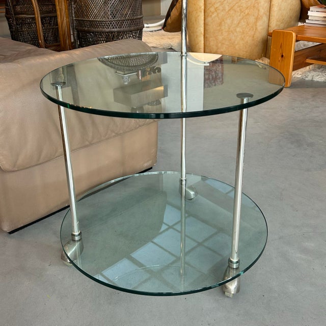 The 1970s Steel Round Cocktail Bar Cart is a fine example of mid-century design, combining a steel finish with glass...