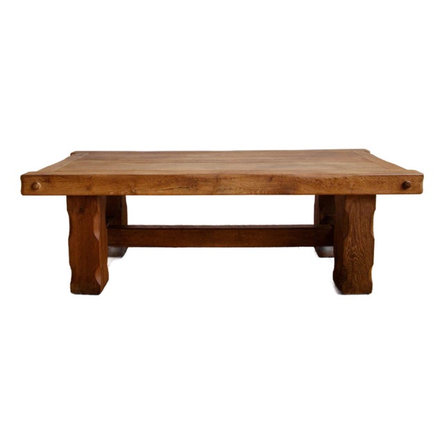French Brutalist Carved Oak Coffee Table, C. 1960 For Sale