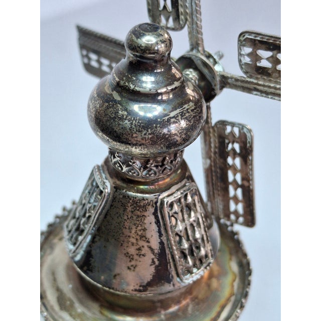 Metal Vintage 925 Sterling Silver Judaica Besamim Windmill Spice Box - Mid-20th C. For Sale - Image 7 of 17