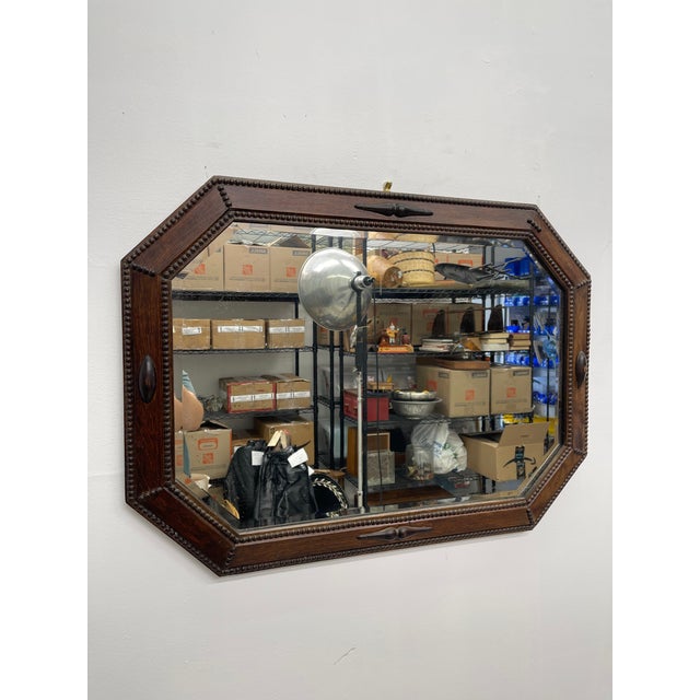 Early 20th Century Antique Arts and Crafts Long Octagonal Beveled Oak Mirror. For Sale - Image 5 of 8