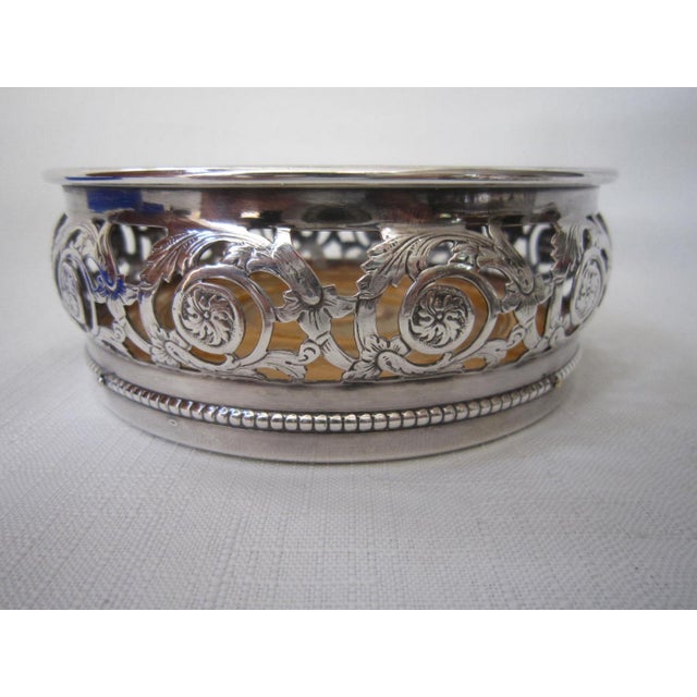 1940s Vintage English Cobalt Silverplate Wine Coasters, Pair For Sale - Image 5 of 7