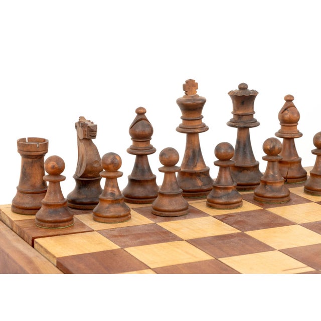 Late 20th Century Contemporary Carved Wood Chess Table and Chessmen For Sale - Image 5 of 9