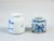 Set of four small bowls and jars in hand-painted porcelain in the traditional blue on white origin china material painted...