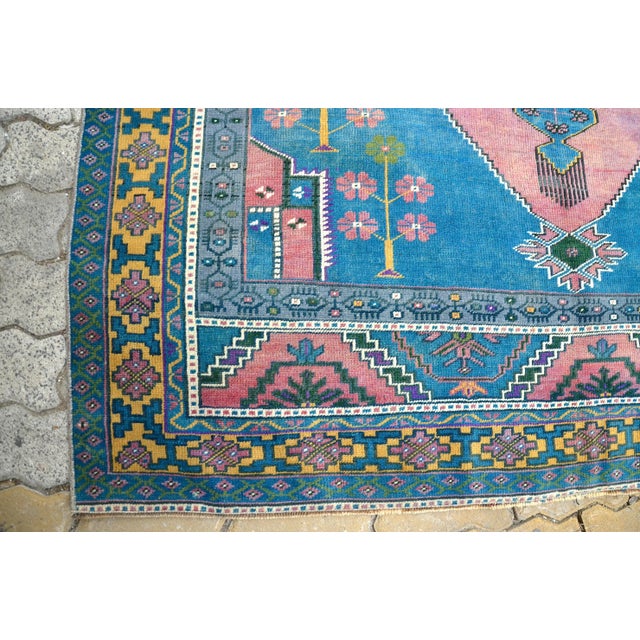 1960s Vinage Blue Rug For Sale - Image 9 of 11