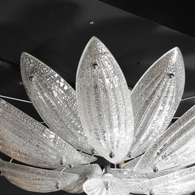 Late 20th Century Modernist Hand-Blown Murano Glass Reeded Leaf Form Chandelier W/ 24k White Gold For Sale - Image 15 of 18