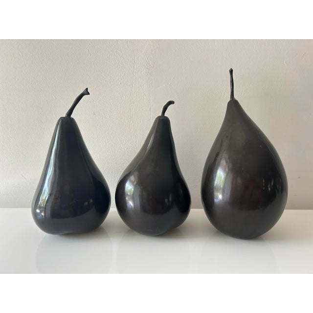 Black 1980's Bronze Trio of Large Abstract Pear Sculptures For Sale - Image 8 of 11