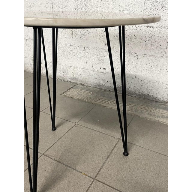 1950s service table. Tripode structure in black painted metal and white marble top. Very elegant and functional.