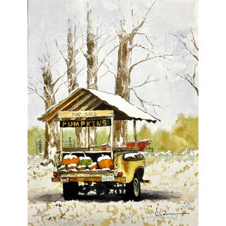 Giclee Print Watercolor Painting of “Pumpkin Cart” For Sale
