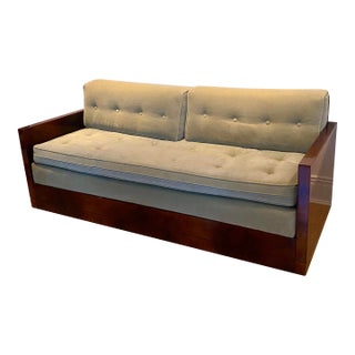 1940s Art Deco Upholstered Mahogany Sofa Day Bed with Celadon Velvet Fabric For Sale