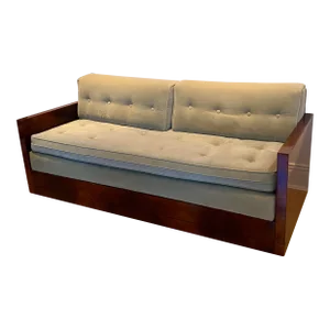 1940s Art Deco Upholstered Mahogany Sofa Day Bed with Celadon Velvet Fabric