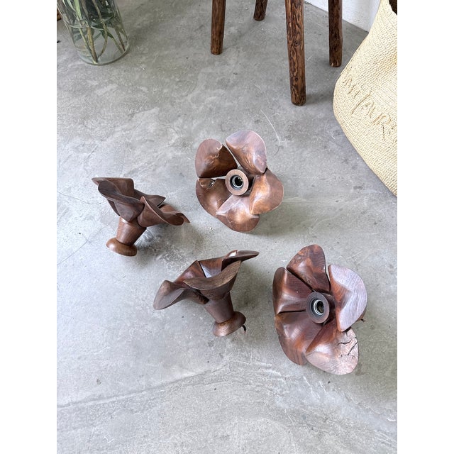 Wooden Flower Wall Sconces, 1970s, Set of 4 For Sale - Image 14 of 18